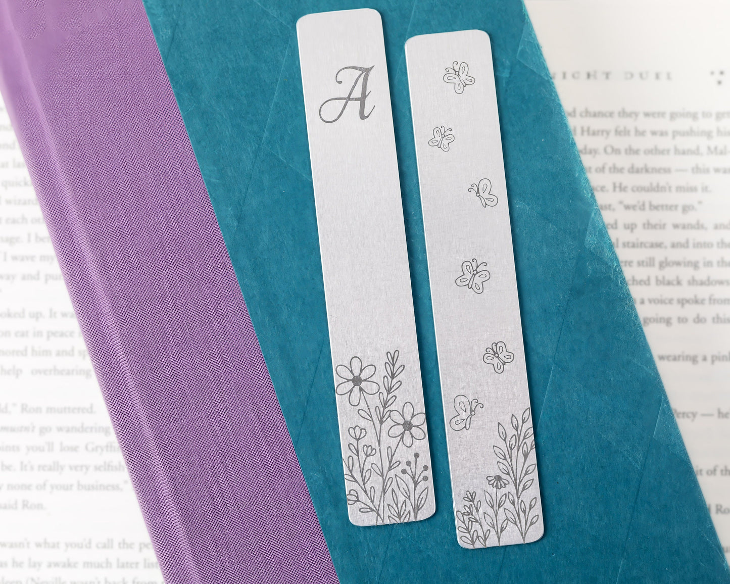 Floral Bookmark laser engraved with Monogram, Flowers & Butterflies