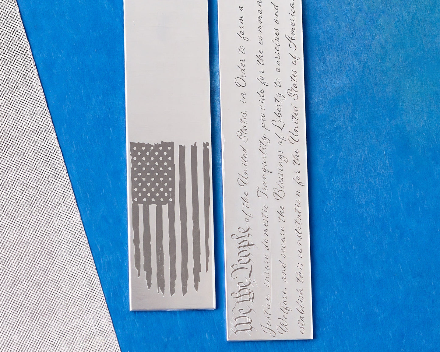 Patriotic Metal Bookmark with Monogram, Flag & Constitution