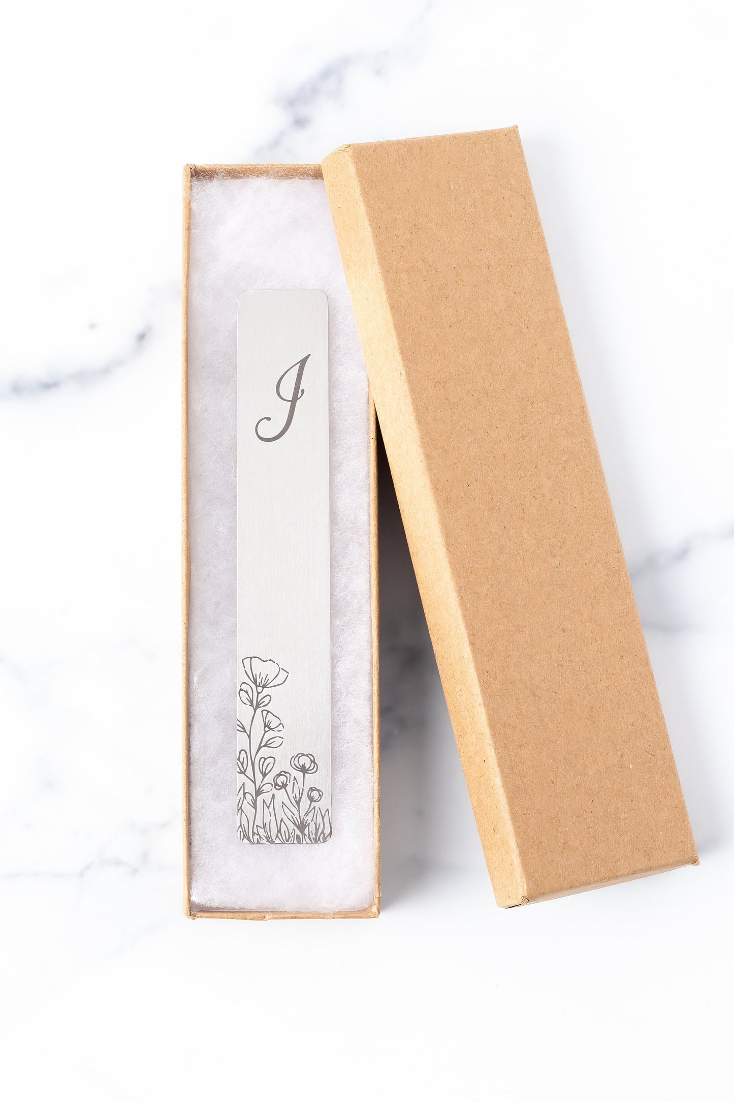 Engraved Flower Bookmark with Monogram, Wildflowers & Bees