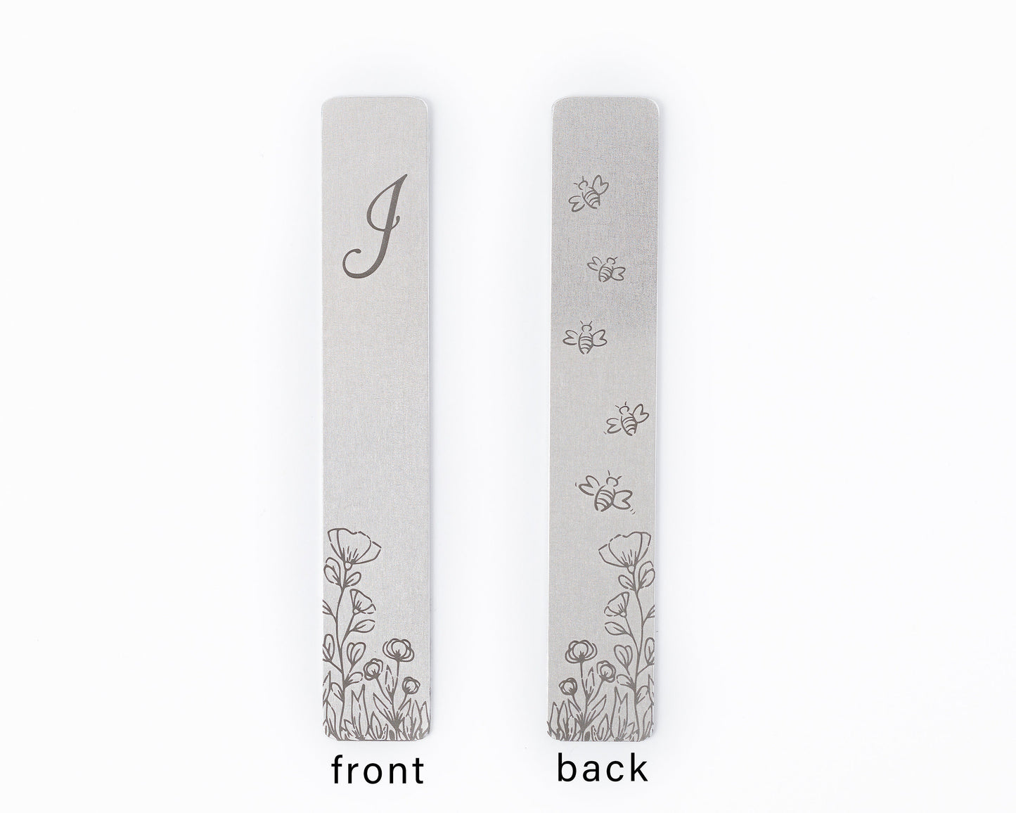 Engraved Flower Bookmark with Monogram, Wildflowers & Bees