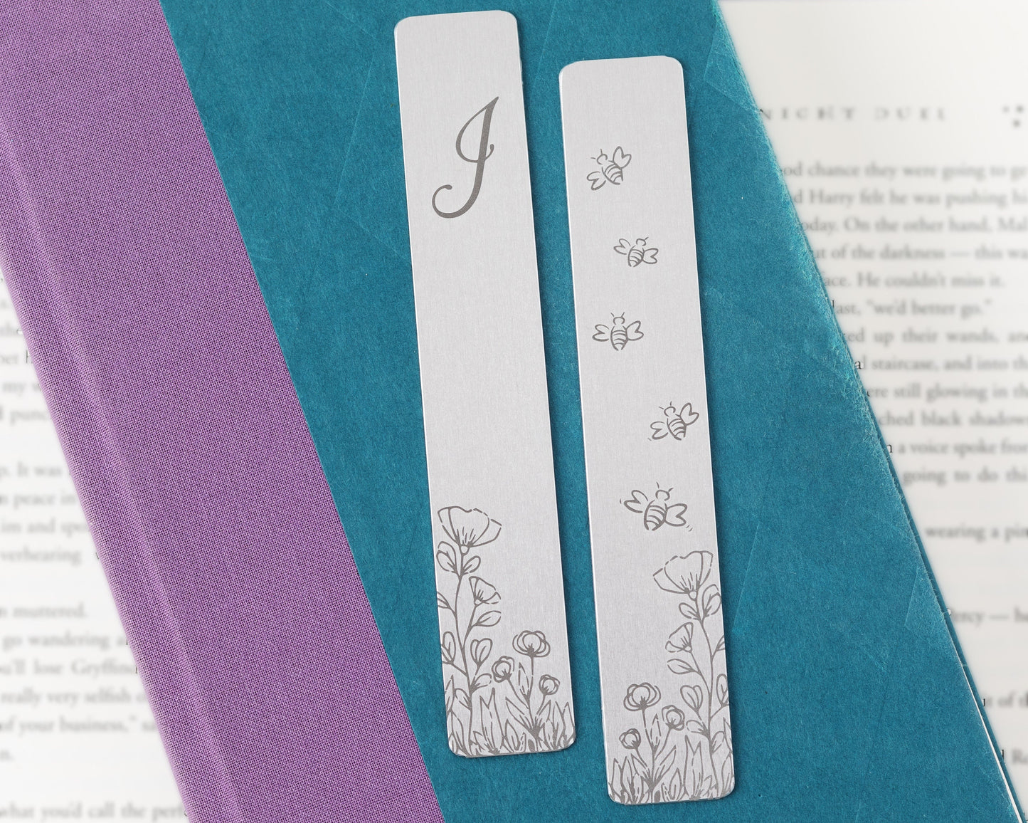 Engraved Flower Bookmark with Monogram, Wildflowers & Bees
