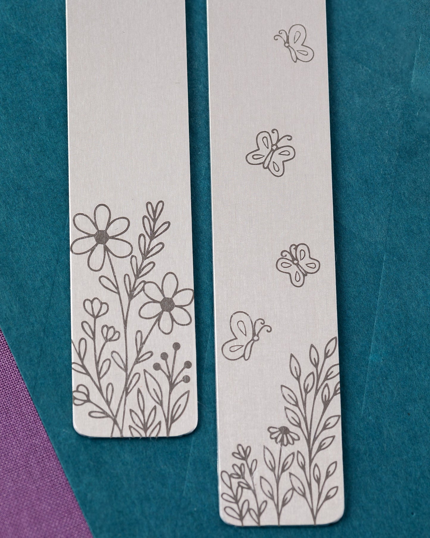 Floral Bookmark laser engraved with Monogram, Flowers & Butterflies