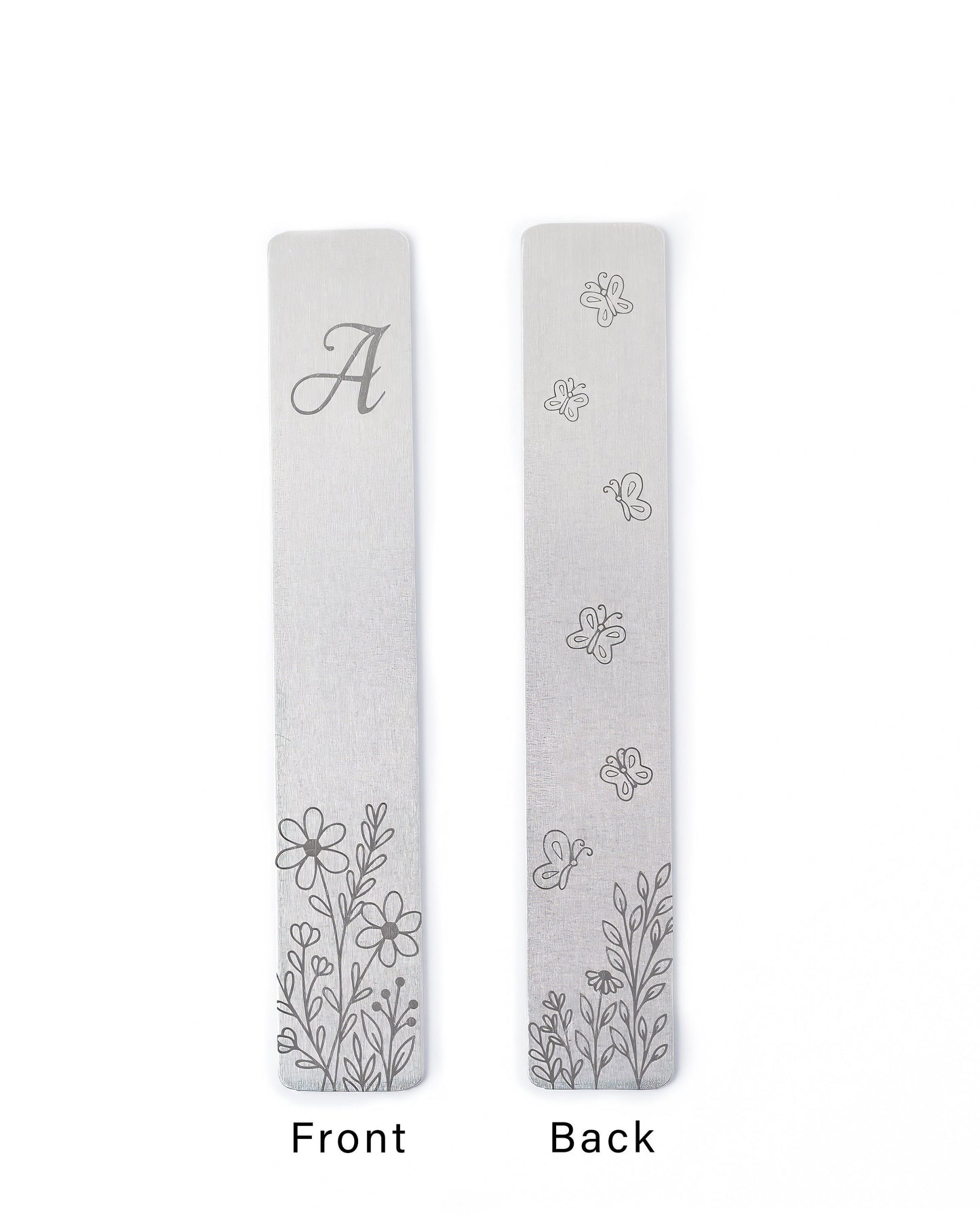 Floral Bookmark laser engraved with Monogram, Flowers & Butterflies