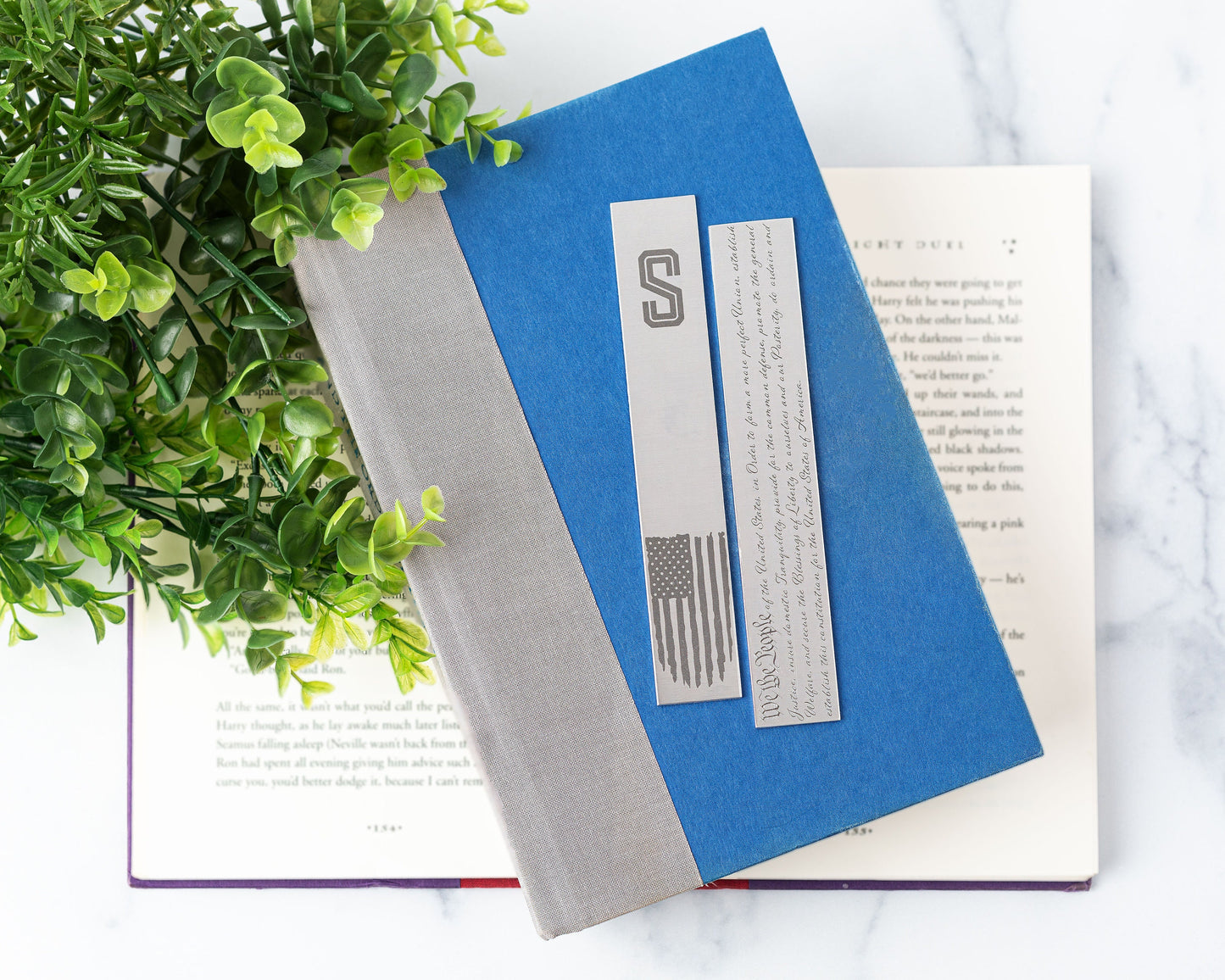 Patriotic Metal Bookmark with Monogram, Flag & Constitution
