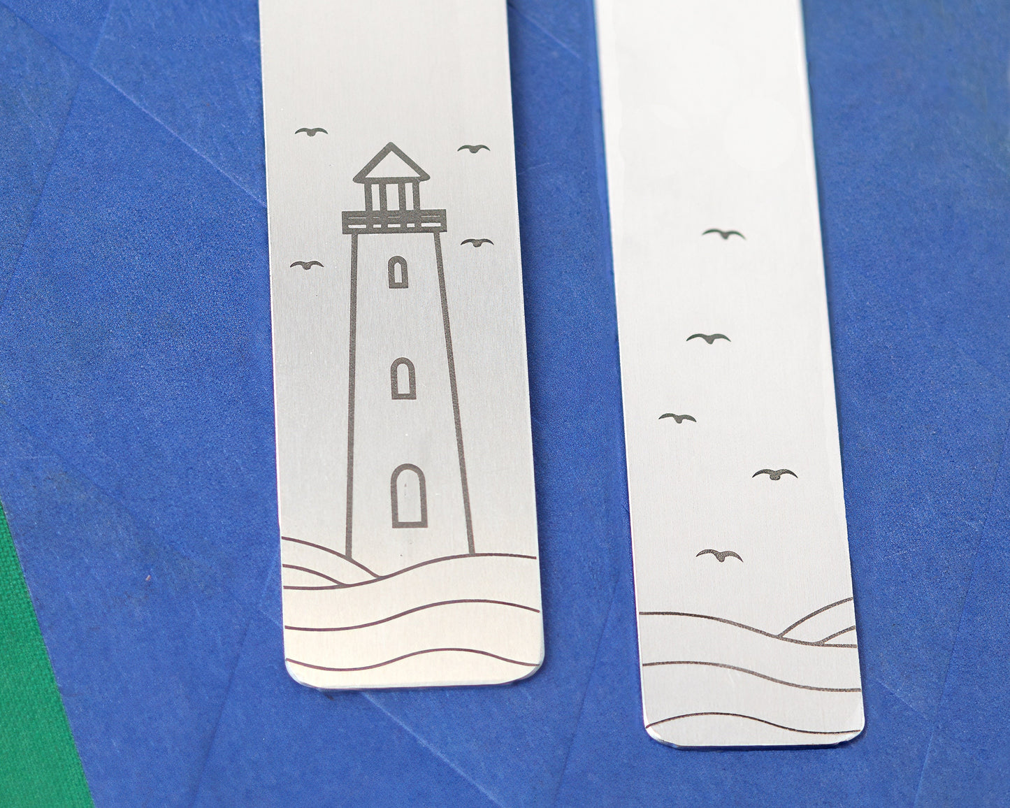 Ocean Bookmark lacer engraved with Monogram, Lighthouse & Seagulls