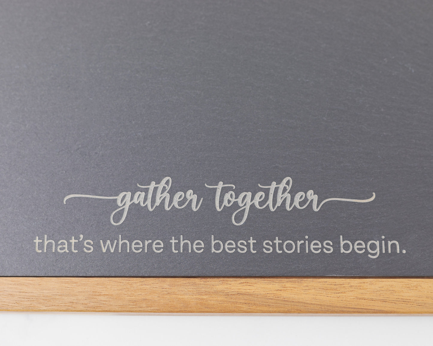 "Gather Together" Slate & Acacia Cheese Board – Laser Engraved Host or Housewarming Gift