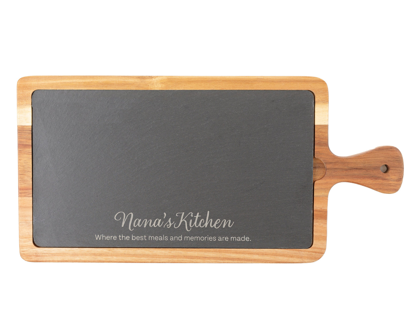 Personalized Slate & Acacia Serving Tray – "Nana’s Kitchen" Custom Charcuterie Board Gift