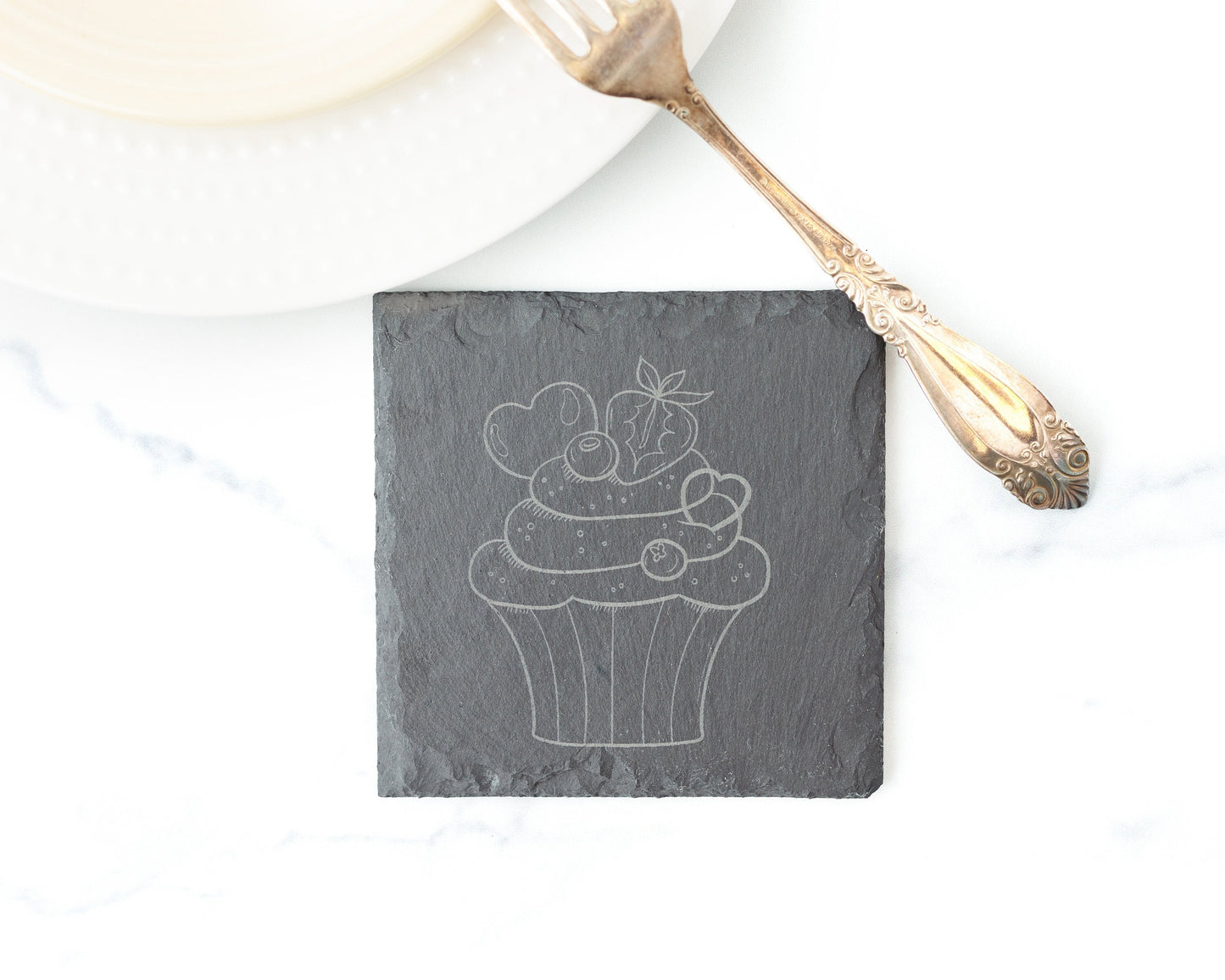 Strawberry Cupcake Slate Coasters – Laser Engraved Set of 4