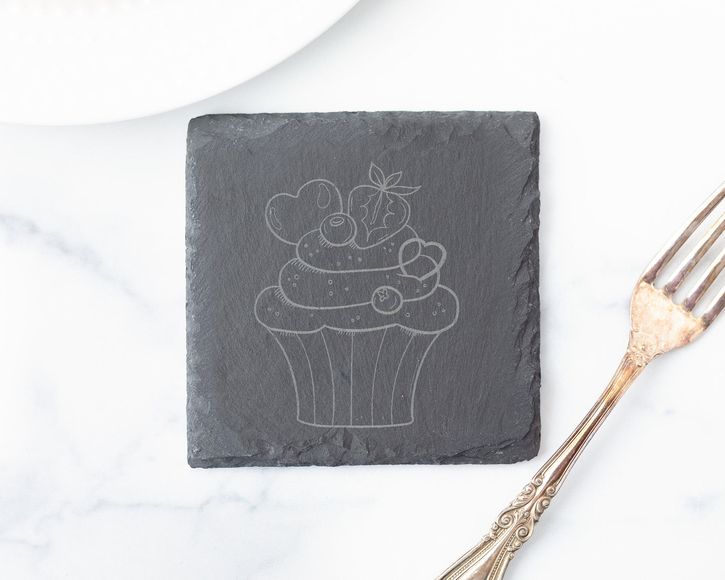 Strawberry Cupcake Slate Coasters – Laser Engraved Set of 4
