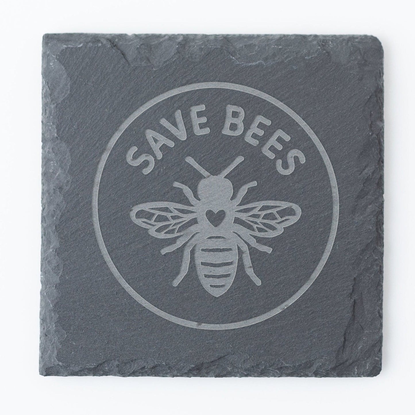 Save Bees Slate Coasters – Engraved Bumble Bee Set of 4