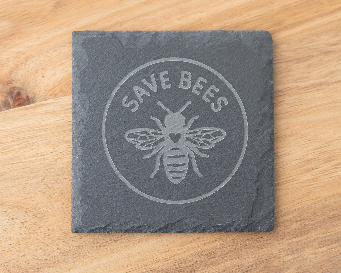 Save Bees Slate Coasters – Engraved Bumble Bee Set of 4