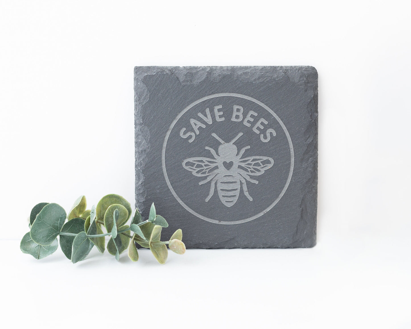 Save Bees Slate Coasters – Engraved Bumble Bee Set of 4