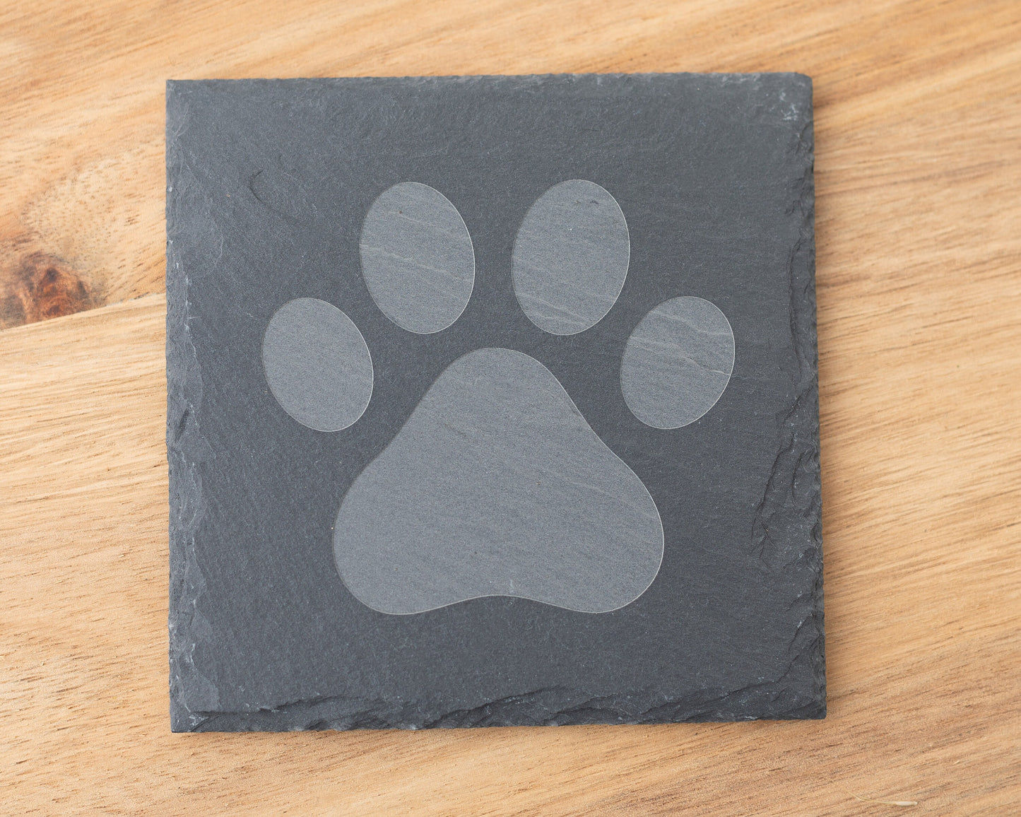 Paw Print Slate Coasters – Engraved Set of 4 for Pet Lovers