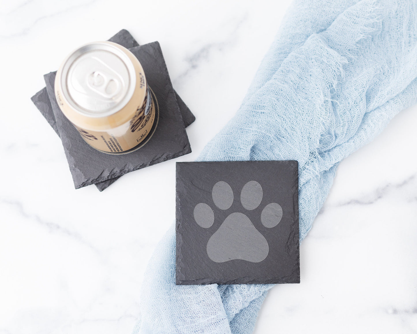Paw Print Slate Coasters – Engraved Set of 4 for Pet Lovers