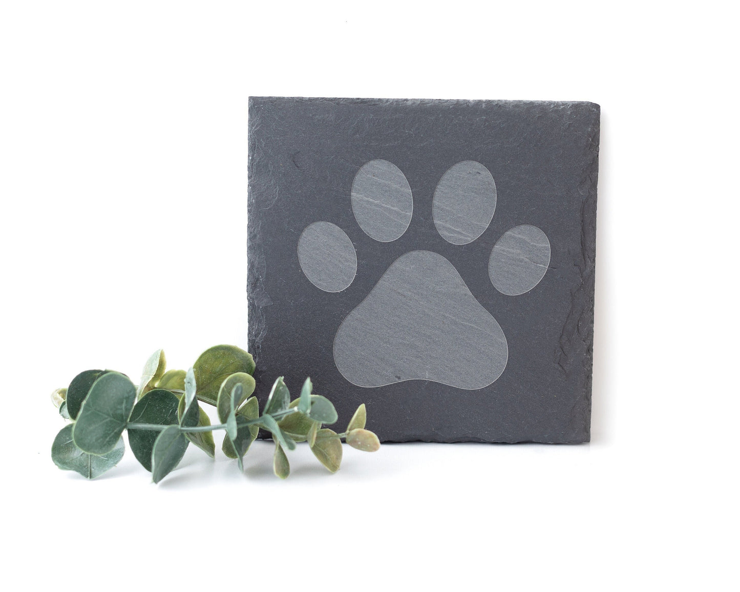 Paw Print Slate Coasters – Engraved Set of 4 for Pet Lovers