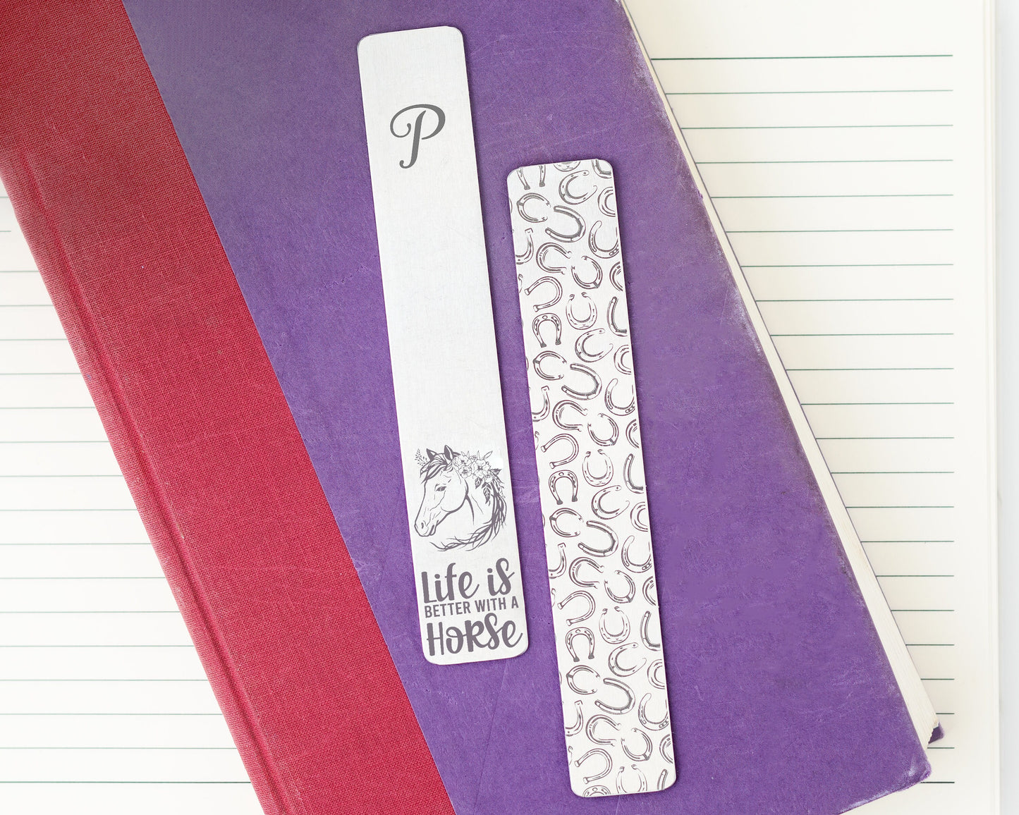 Engraved Metal Bookmark – Monogram with Horse & Horseshoes