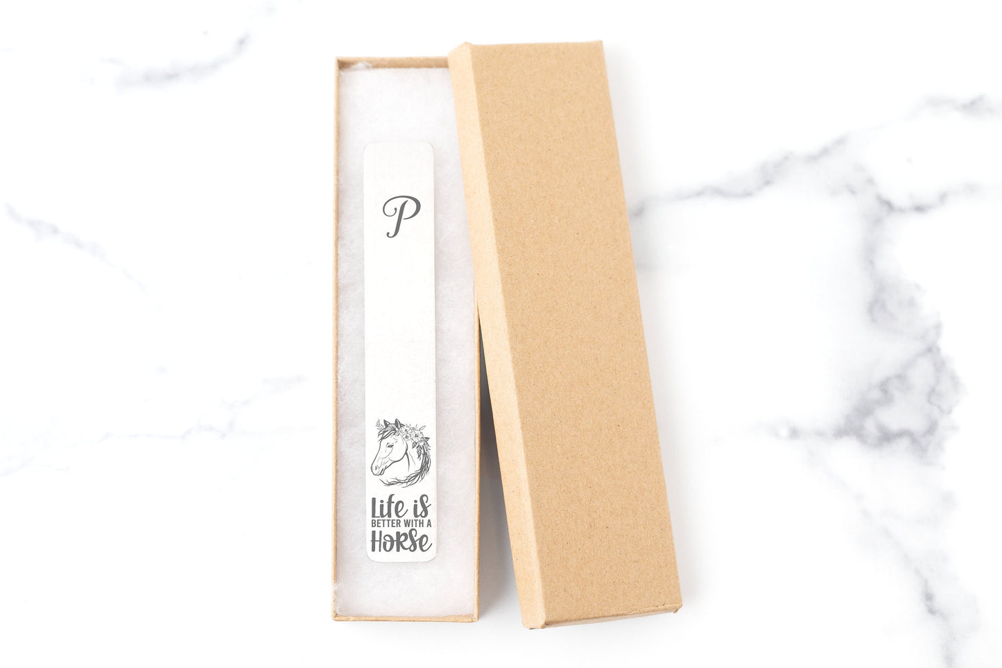 Engraved Metal Bookmark – Monogram with Horse & Horseshoes