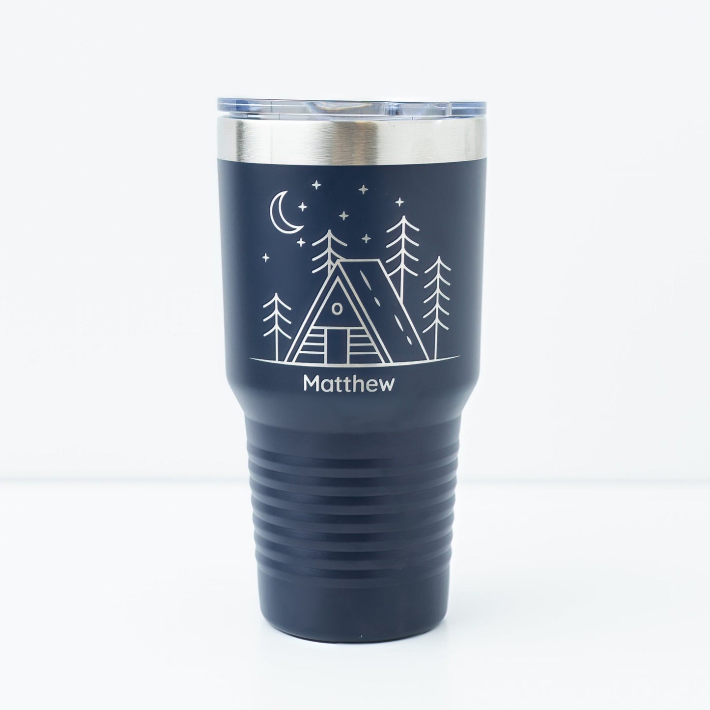 30oz Laser Engraved Tumbler with Cabin & Moon Design | Insulated Stainless Steel Travel Mug for Outdoor Lovers