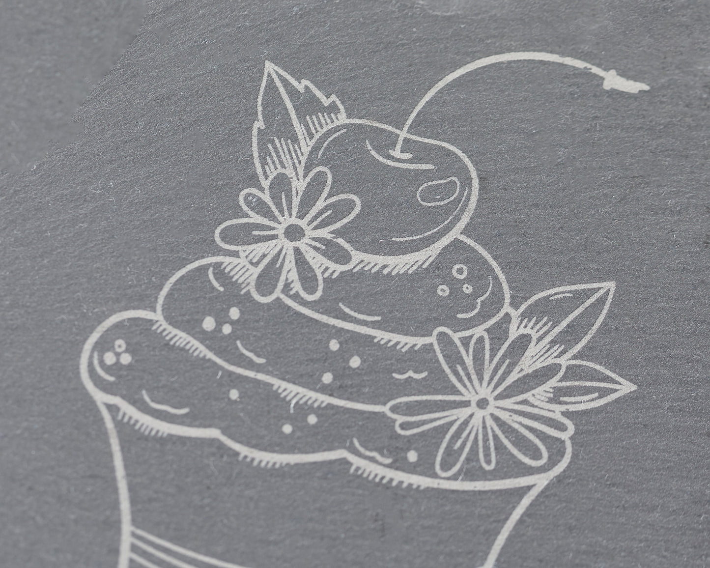 Cherry Cupcake Slate Coasters – Engraved Set of 4 for Bakers