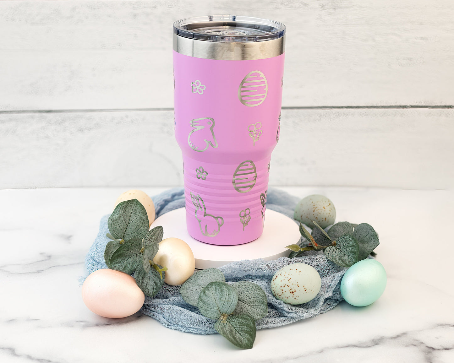 30oz Tumbler Engraved with Easter Bunny & Eggs | Polar Camel Cup for Spring Gifts & Basket Stuffers