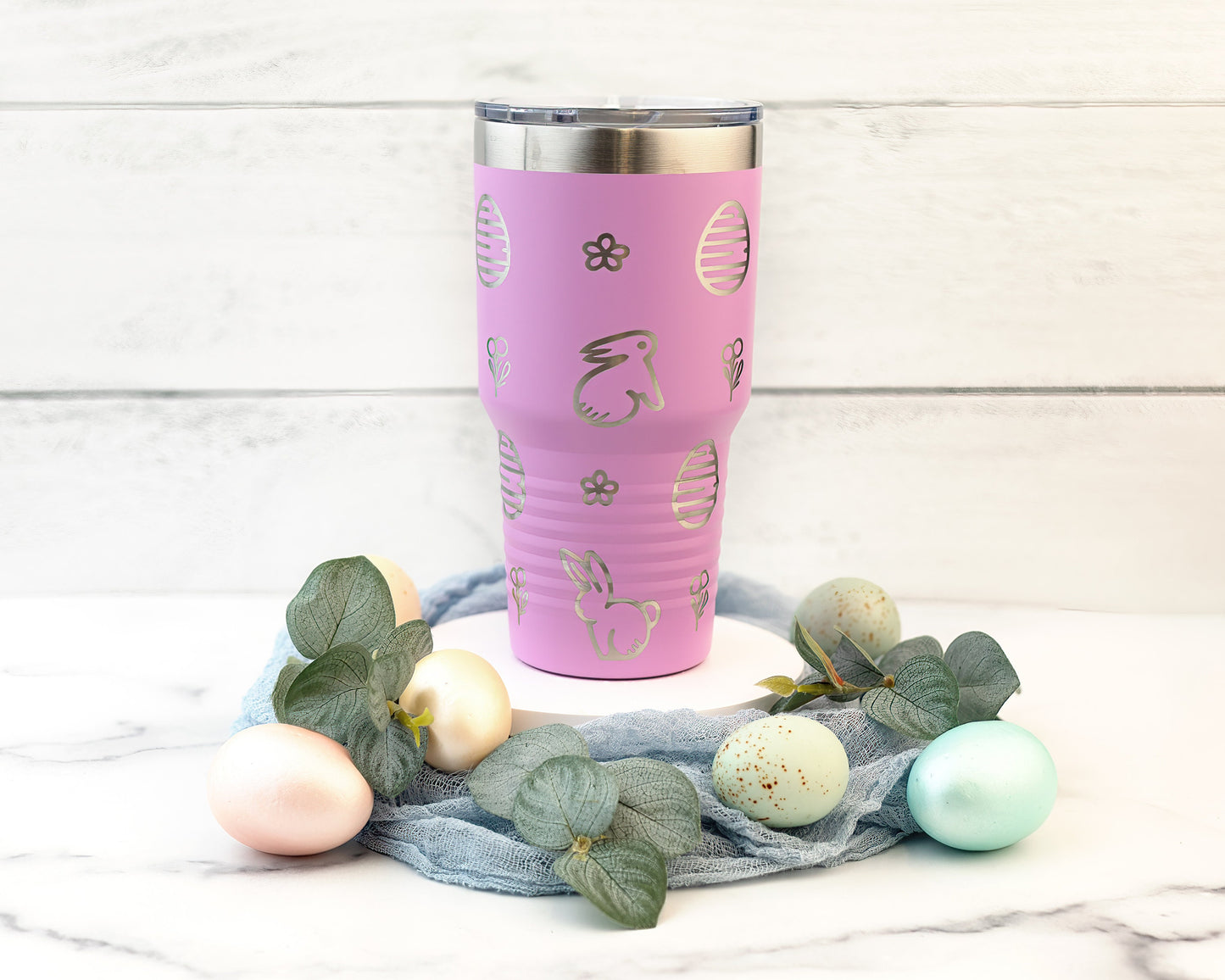 30oz Tumbler Engraved with Easter Bunny & Eggs | Polar Camel Cup for Spring Gifts & Basket Stuffers
