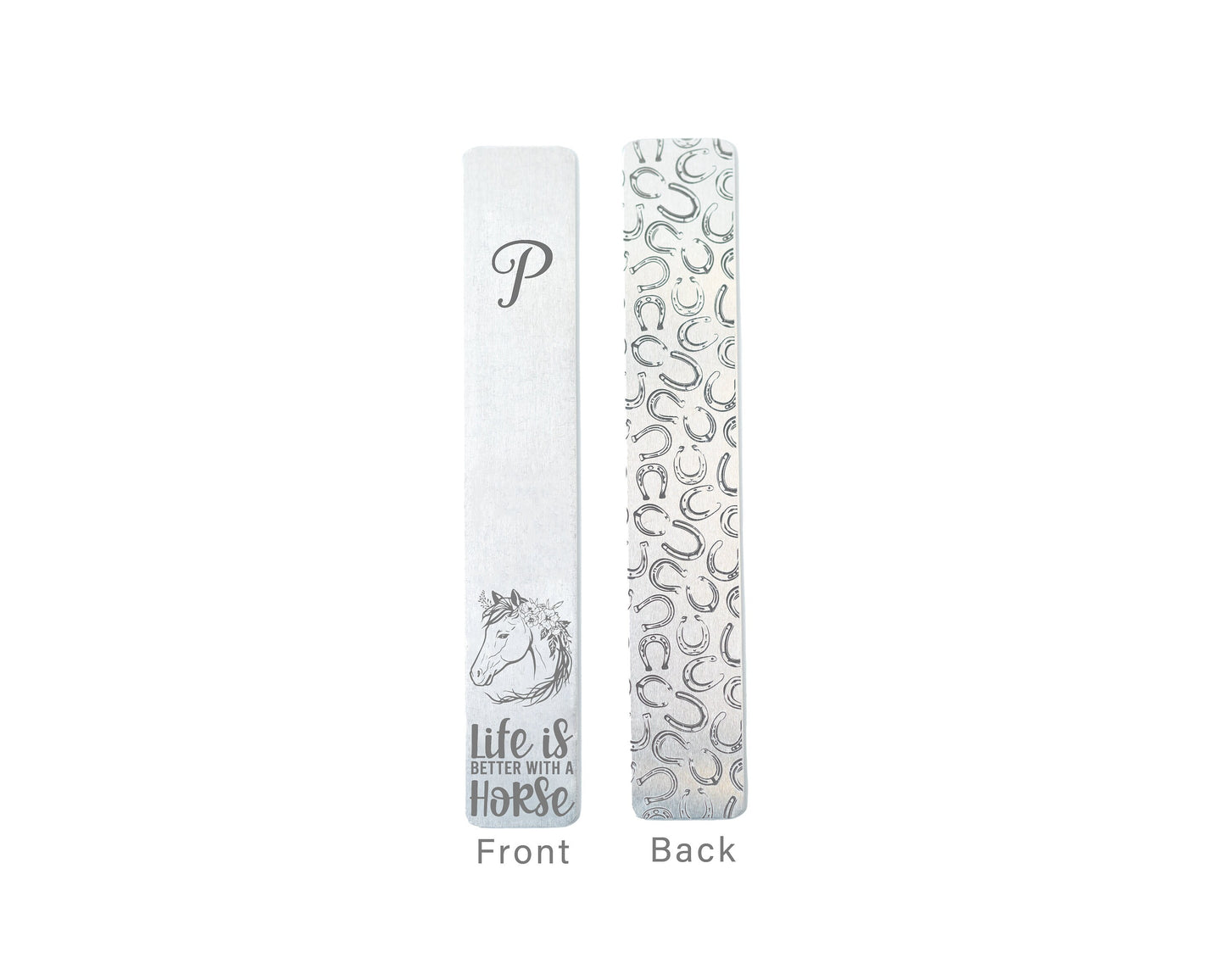 Engraved Metal Bookmark – Monogram with Horse & Horseshoes