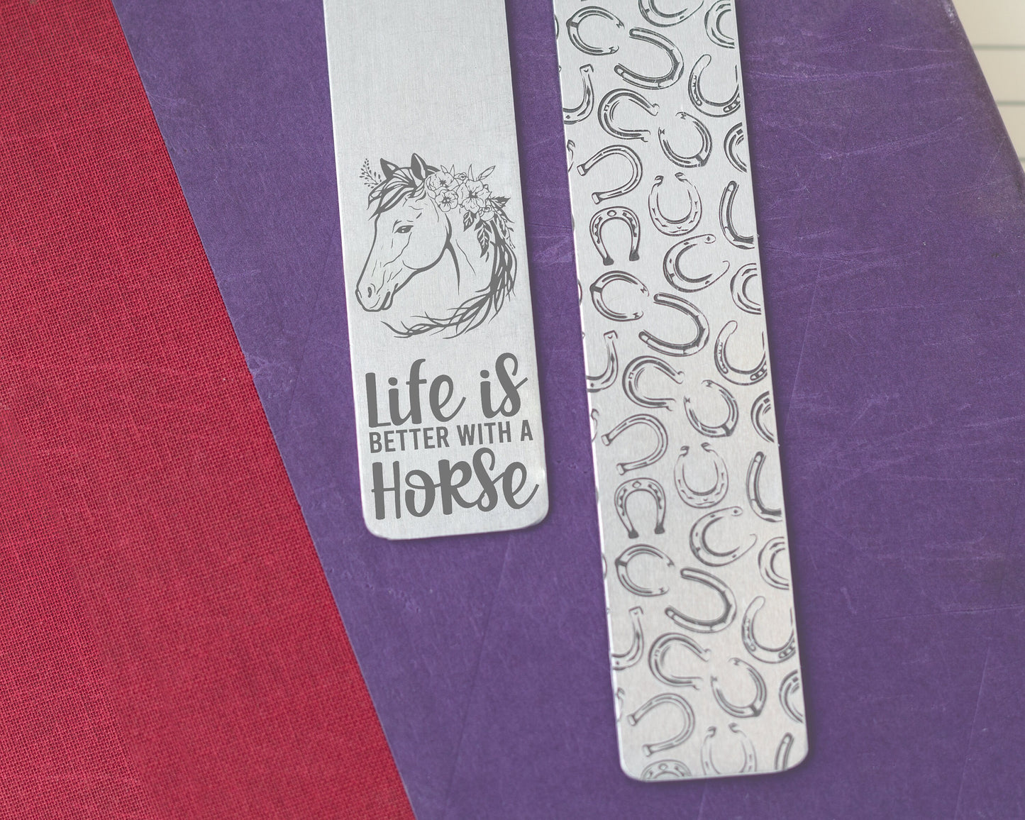 Engraved Metal Bookmark – Monogram with Horse & Horseshoes