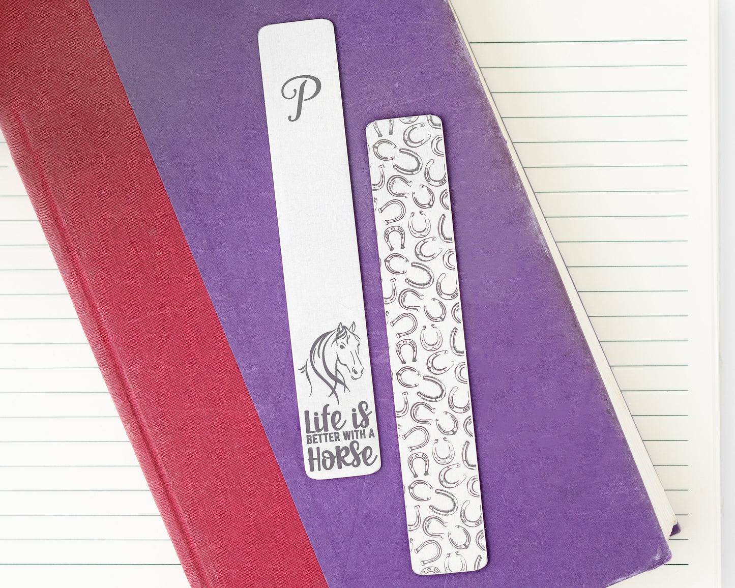 Laser engraved aluminum Monogram bookmark featuring "Life is Better With a Horse"