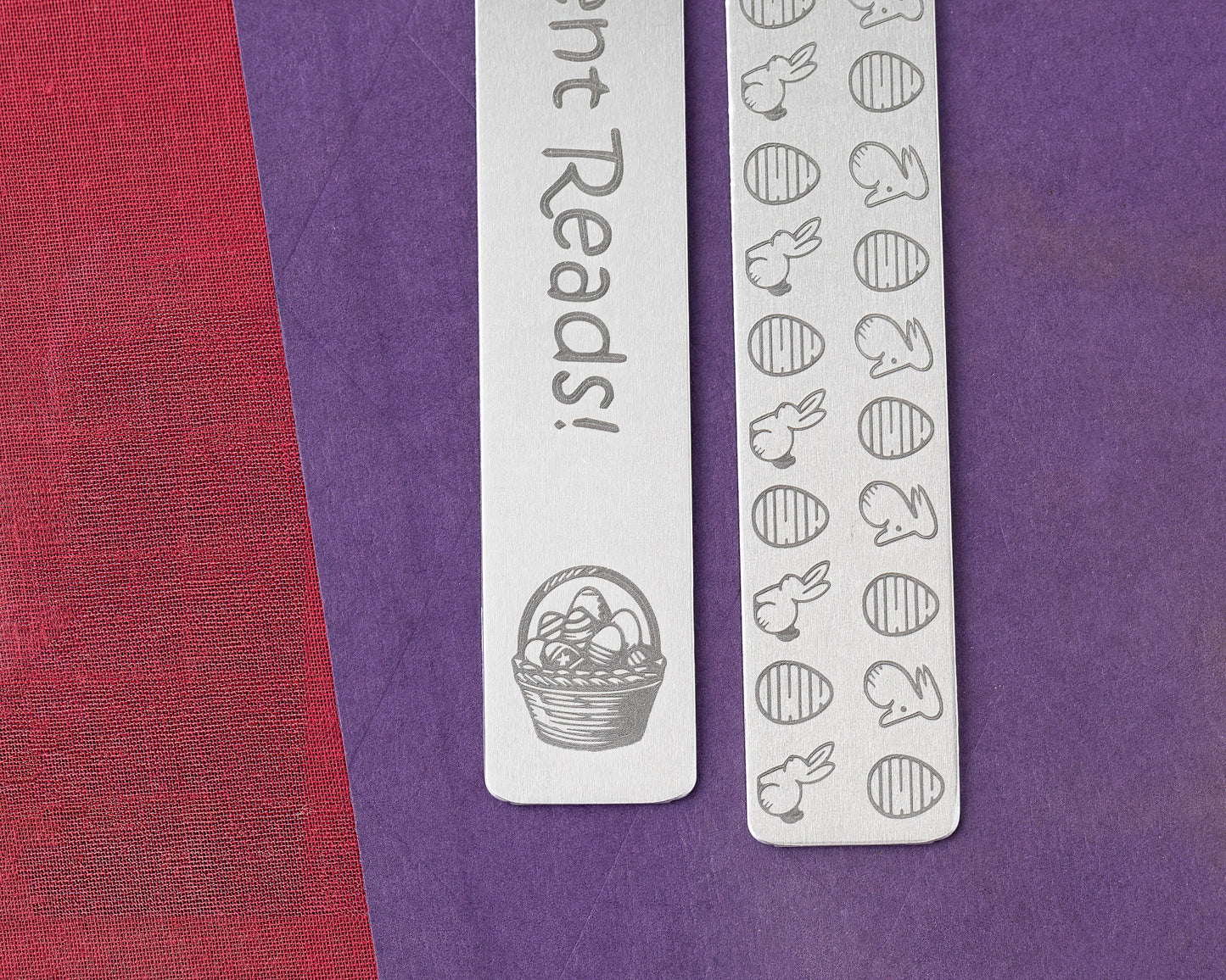 Easter Bunny Bookmark – Engraved Metal with “Egg-cellent Reads”