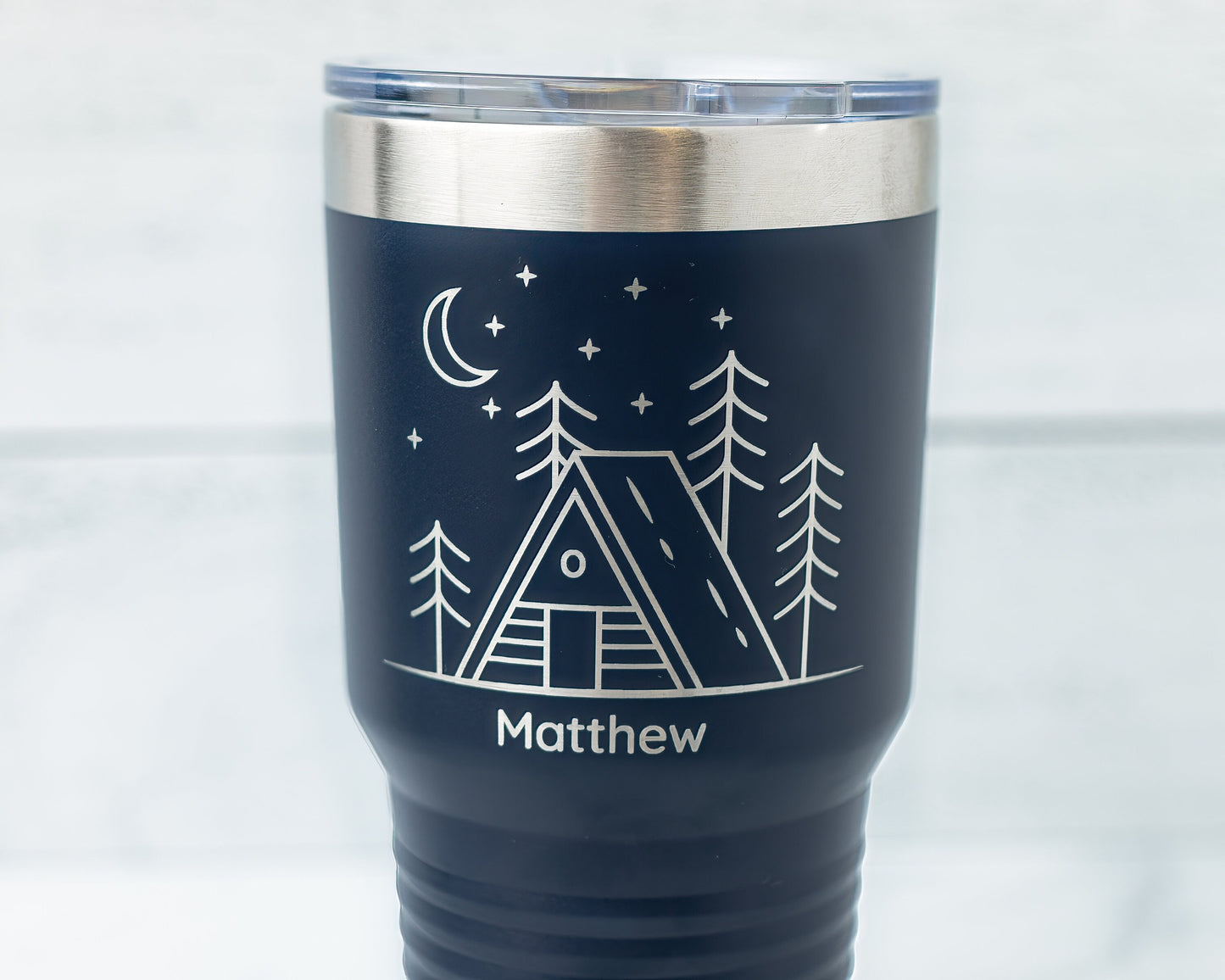 30oz Laser Engraved Tumbler with Cabin & Moon Design | Insulated Stainless Steel Travel Mug for Outdoor Lovers