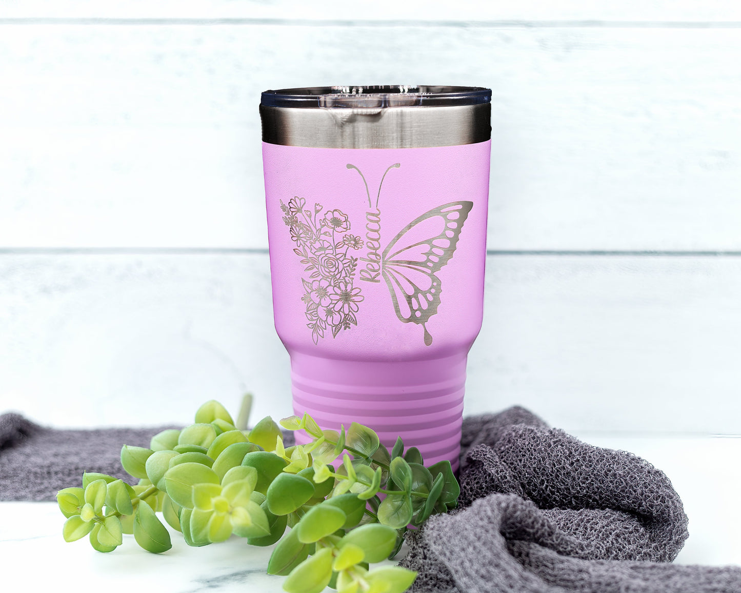 30oz Personalized Butterfly & Floral Tumbler | Custom Insulated Mug for Gardeners & Nature Lovers