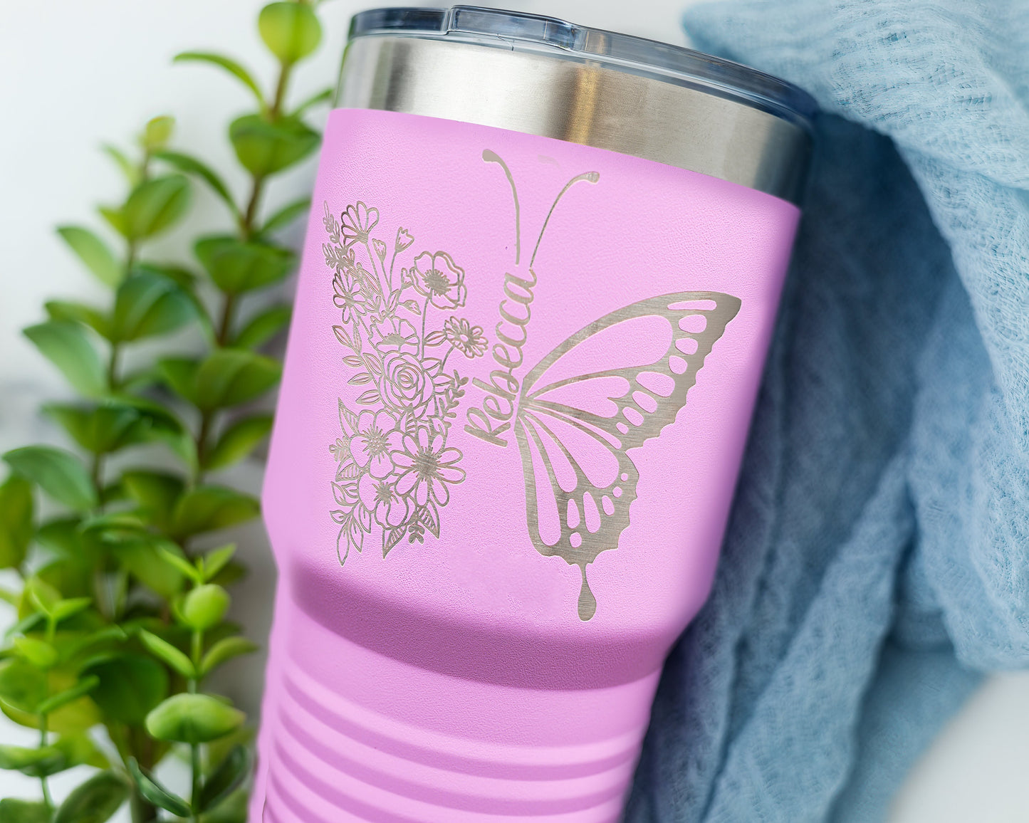 30oz Personalized Butterfly & Floral Tumbler | Custom Insulated Mug for Gardeners & Nature Lovers
