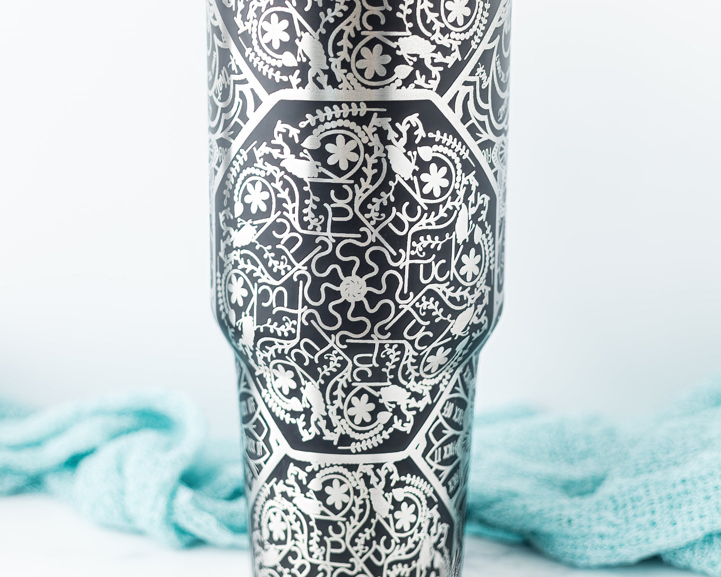 40oz Tumbler with Handle Laser Engraved with Hidden Cuss Word (f*ck) Mandala