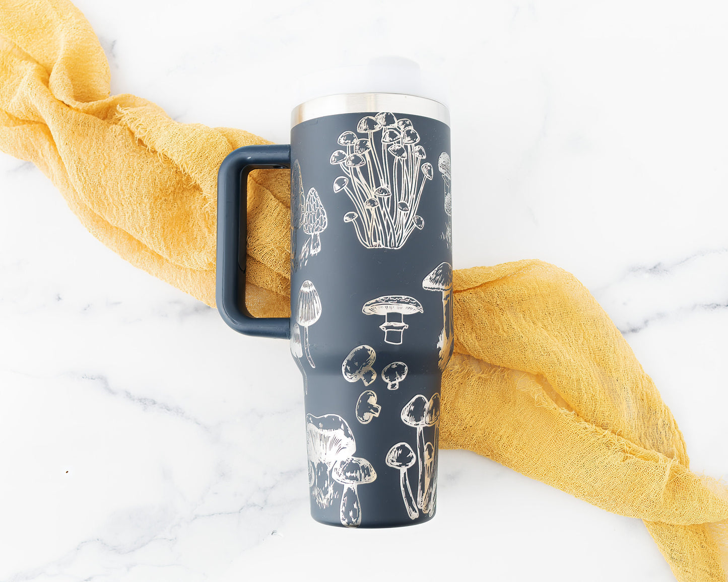 40oz Tumbler with Handle Laser Engraved with Mushroom Design