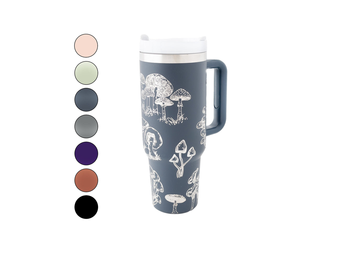 40oz Tumbler with Handle Laser Engraved with Mushroom Design