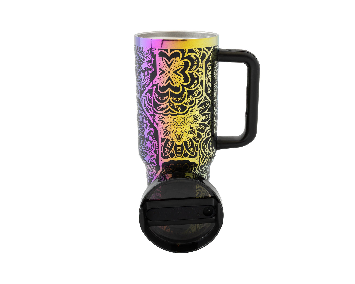 40oz Tumbler with Handle Laser Engraved with Mandala Hidden Swear Word (f*ck)