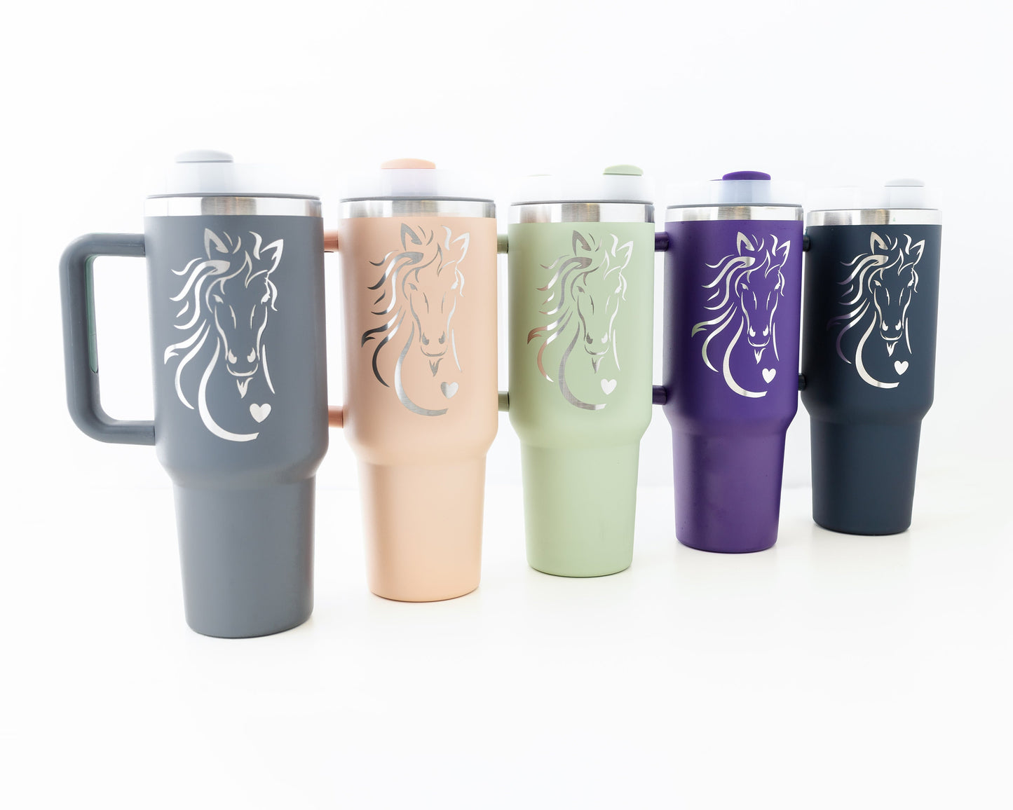 40oz Tumbler with Handle Laser Engraved with Horse and Heart Design