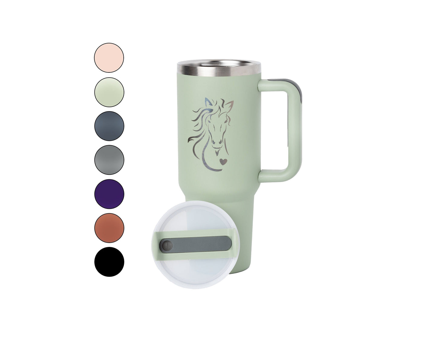 40oz Tumbler with Handle Laser Engraved with Horse and Heart Design