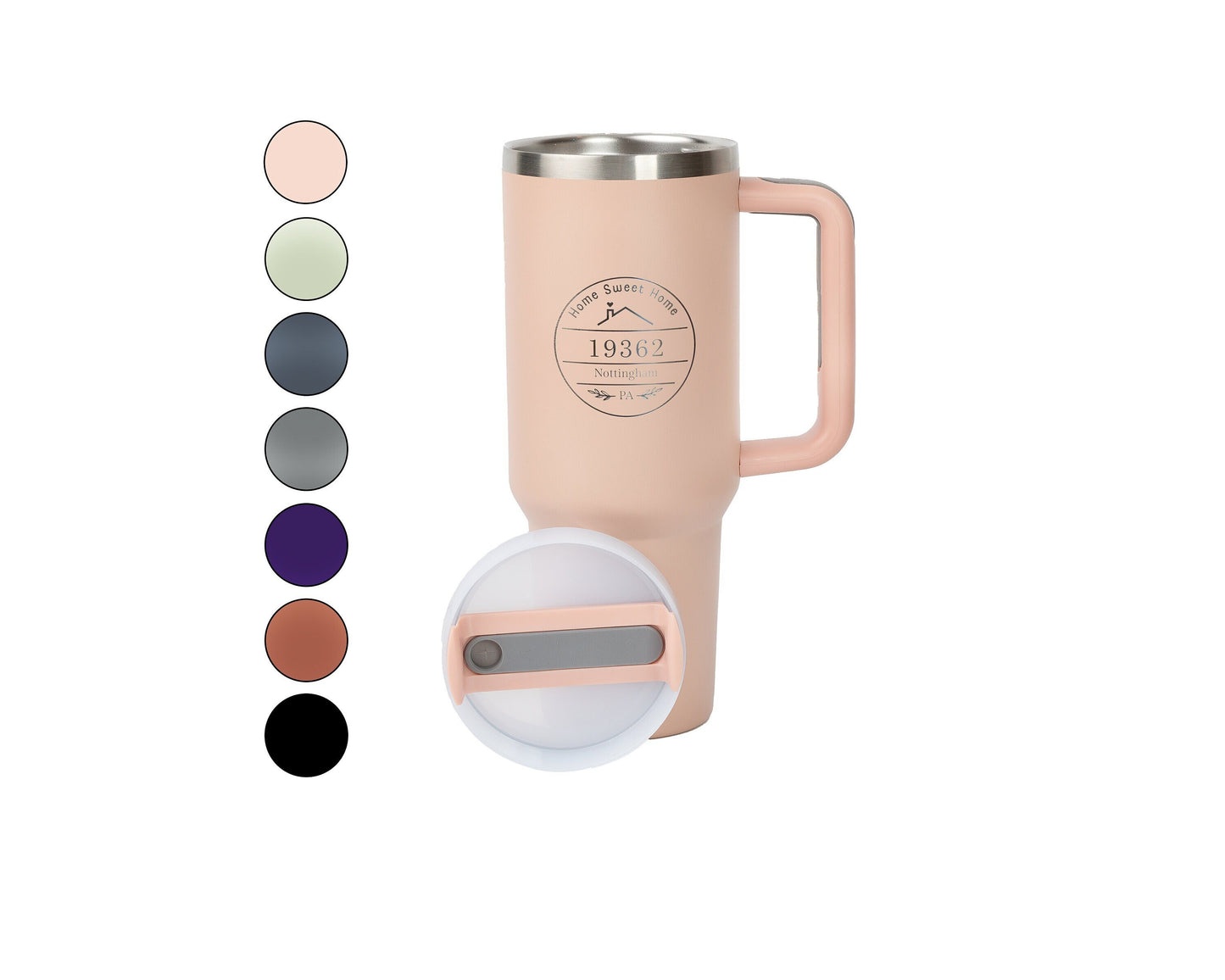 40oz Tumbler with Handle Laser Engraved with Custom "Home Sweet Home" City, State & Zip