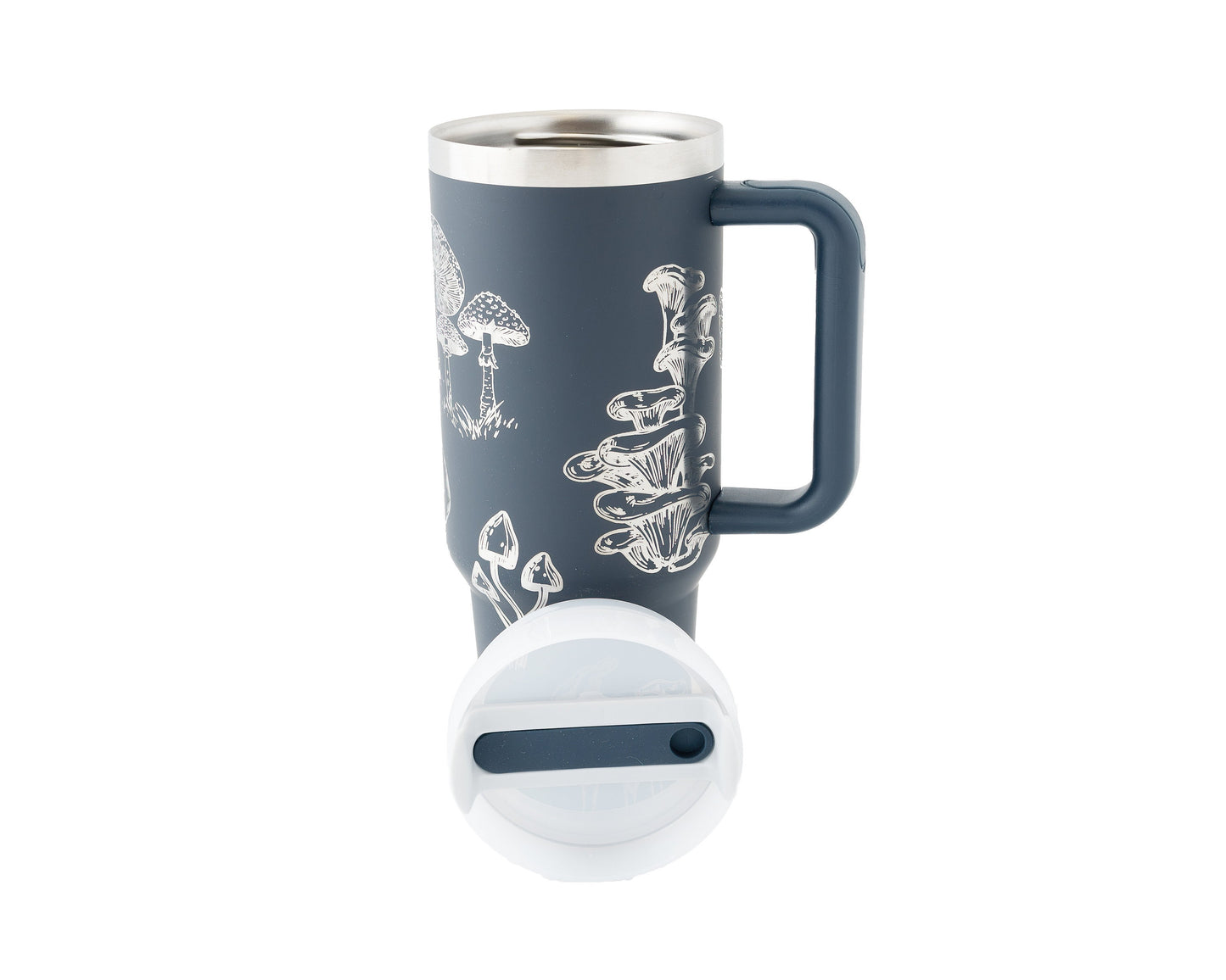 40oz Tumbler with Handle Laser Engraved with Mushroom Design