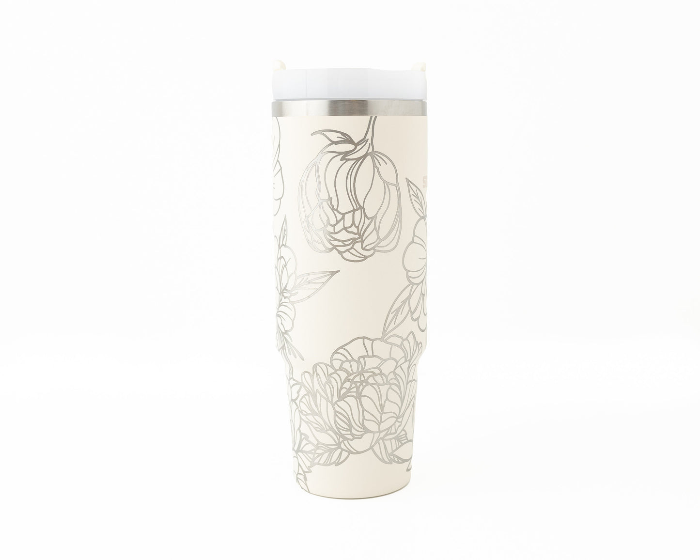30oz Stanley Tumbler – Laser Engraved with Peony Flower Wrap | Floral Quencher Gift for Garden Enthusiasts