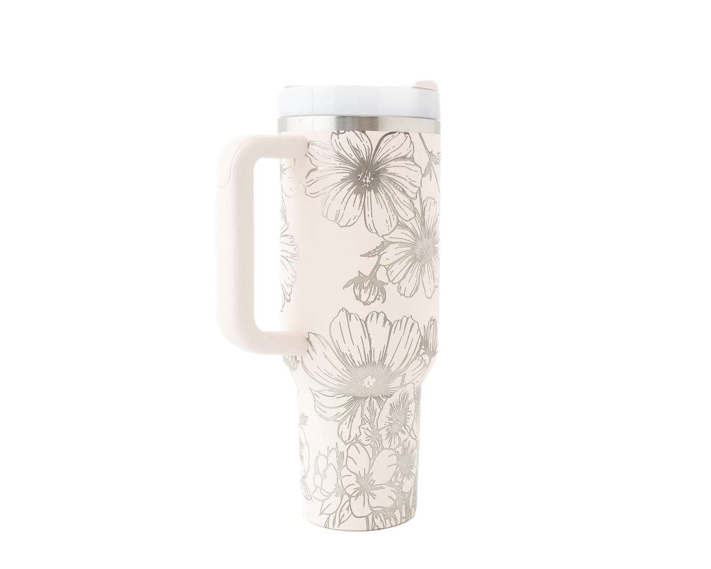 40oz Stanley Tumbler Laser Engraved Flower Wrap with Cosmos, Violets & Morning Glories