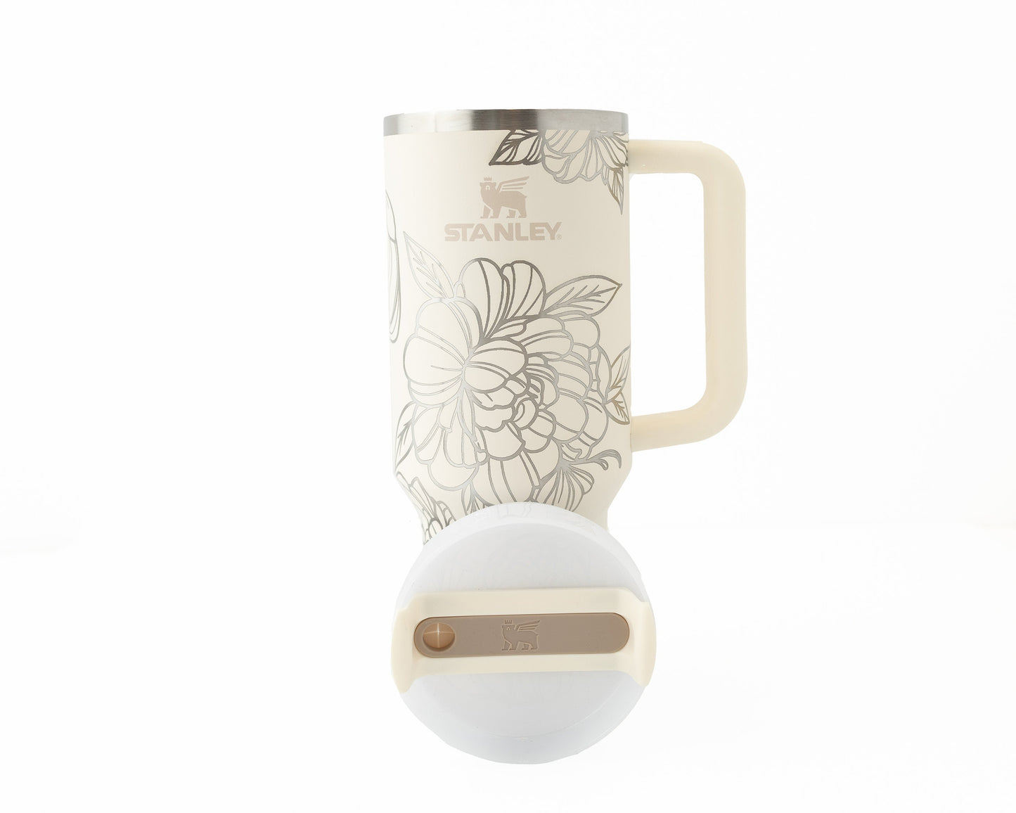 40oz Stanley Tumbler Laser Engraved with Peony Flower Wrap