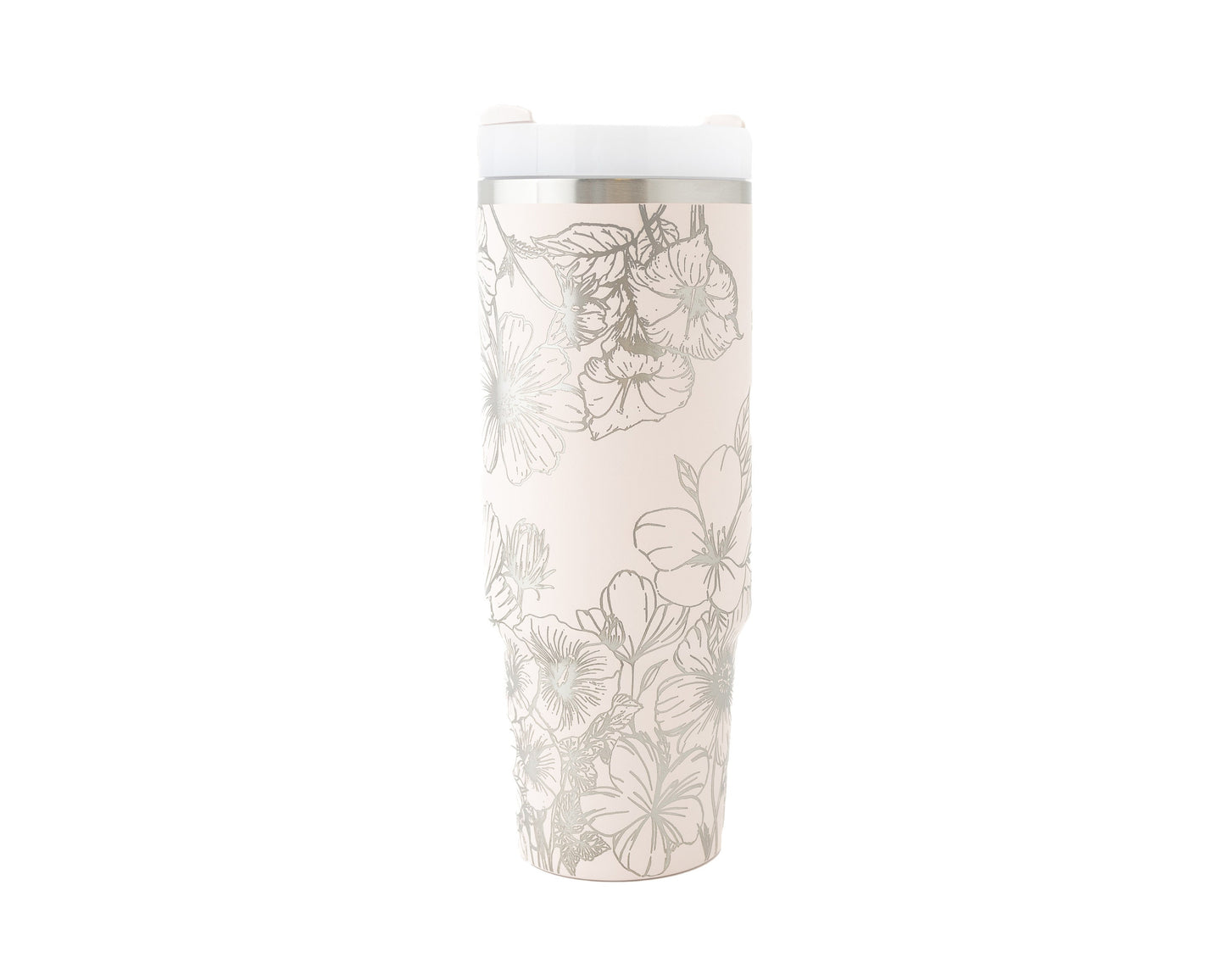 30oz Stanley Tumbler – Laser Engraved with Cosmos, Violets & Morning Glories | Floral Wrap Gift for Garden Lovers