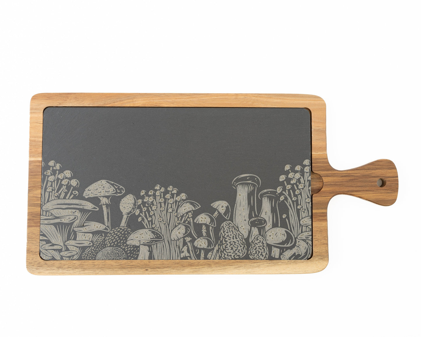 Mushroom Slate & Acacia Cheese Board – Engraved Charcuterie Gift for Hosts or Food Lovers