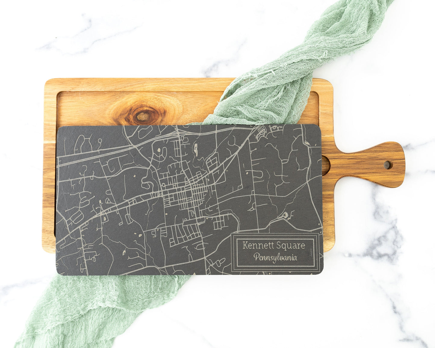 Custom City Map Slate & Acacia Serving Board – Personalized Charcuterie Gift for Hosts or Travelers