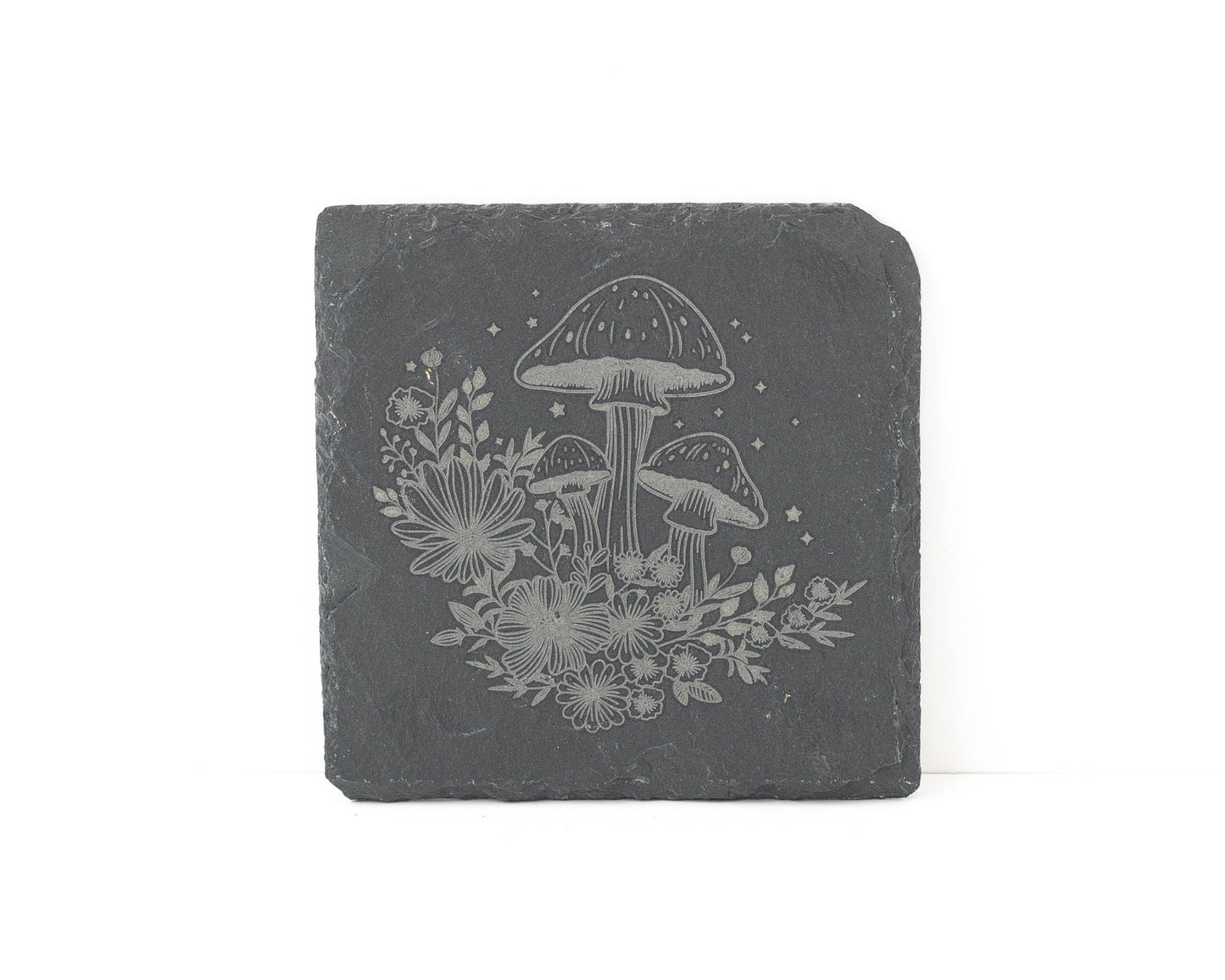 Floral Mushroom Slate Coasters – Set of 4