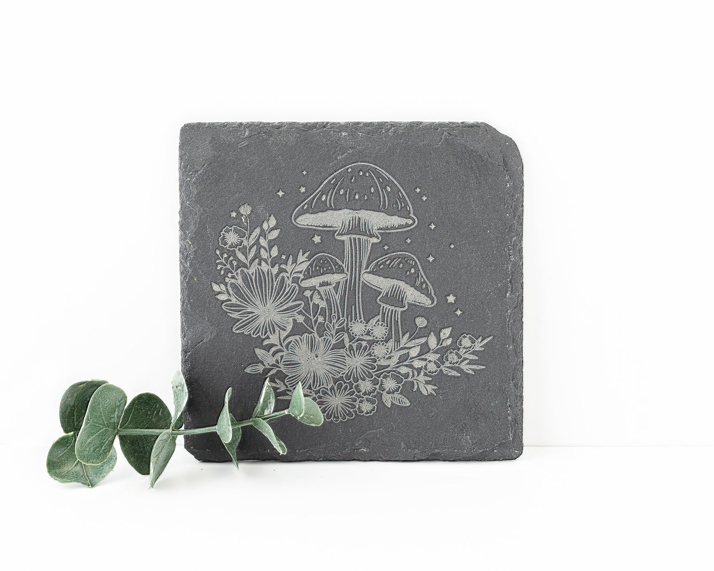 Floral Mushroom Slate Coasters – Set of 4