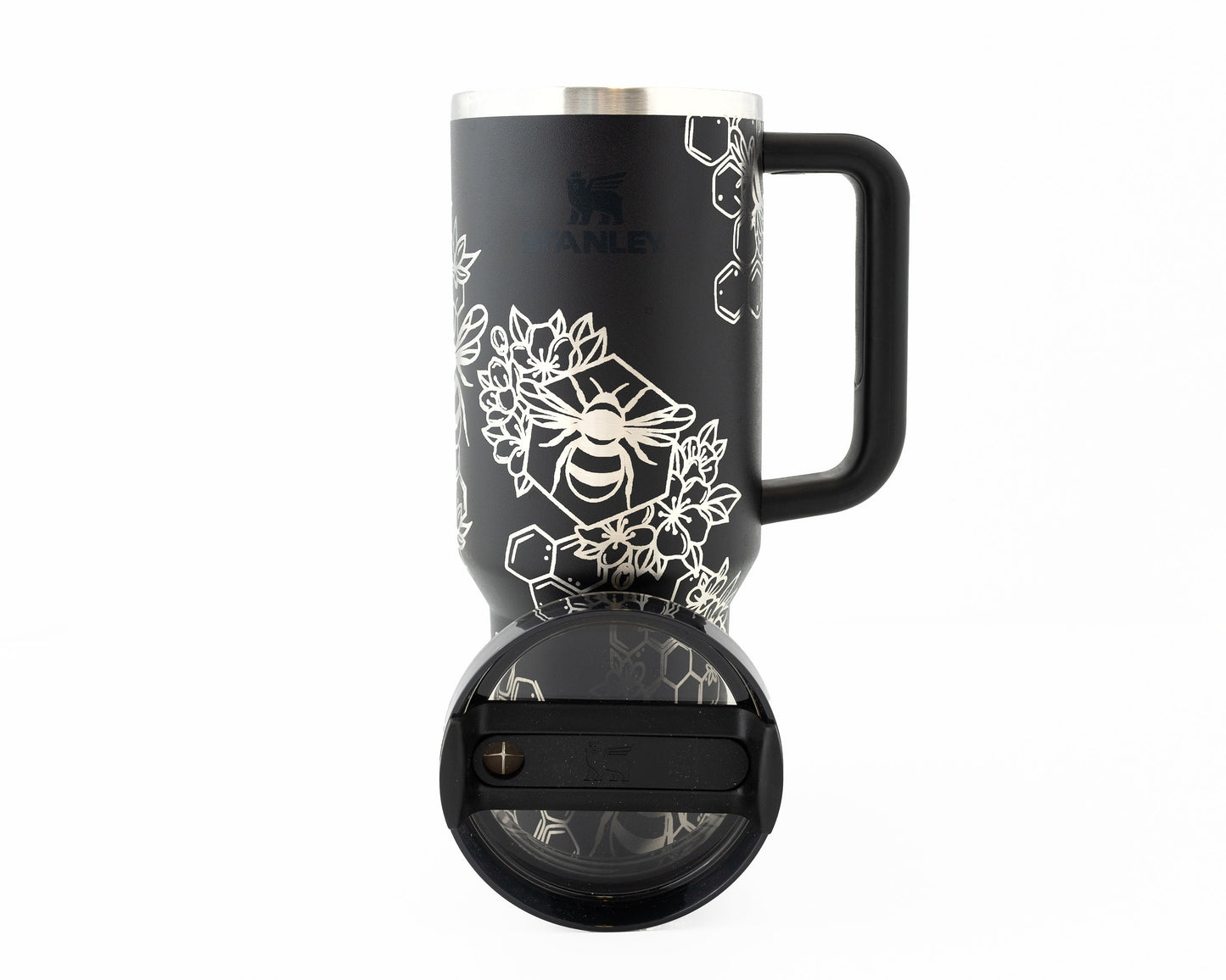 40oz Stanley Tumbler Laser Engraved Bumble Bee & Honeycomb Design