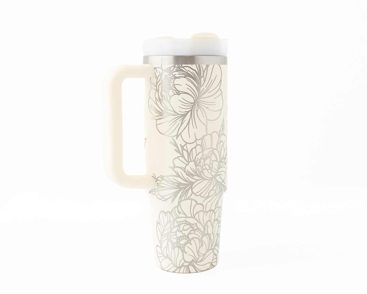 30oz Stanley Tumbler – Laser Engraved with Peony Flower Wrap | Floral Quencher Gift for Garden Enthusiasts